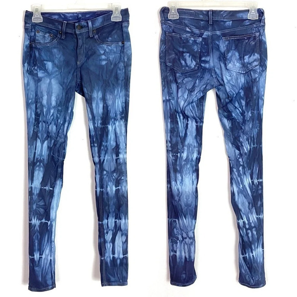 Rag & Bone Jeans Womens Size 2 XS Waist 26 Blue Tie Dyed Leggings Reworked Denim - Picture 1 of 15